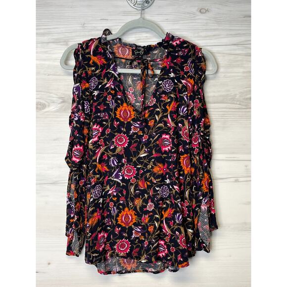 Jessica Simpson Blouse Size M Floral Print Long Sleeve V Neck Bruna - Picture 1 of 11
